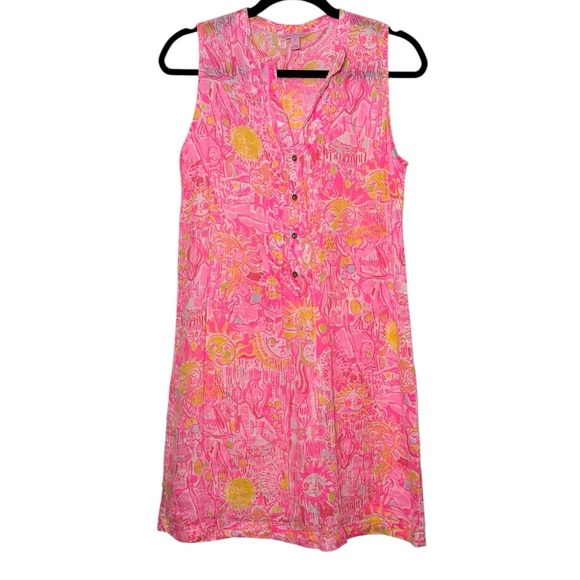 Lilly Pulitzer Sleeveless Dress Size Small Pink Yellow Linen Sundress - Picture 11 of 11